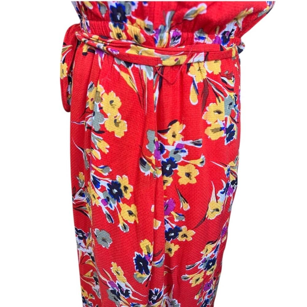 Anthropologie Red Floral Midi dress summer belted sundress conversations size 2 - Picture 6 of 10